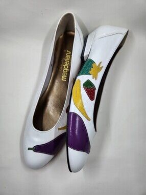 Vintage 1970s MAGDESIANS California Leather Fruit Applique Pumps Size 8.5 I